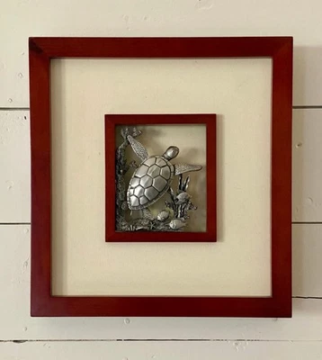 Arte de pared grueso con marco de madera multidimensional para tortugas marinas y peces 🐢 Foto 1 de 4