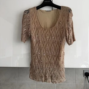 J Taylor @ Debenhams Beige Gold Sequin Netted Top Party size 16 - Picture 1 of 10