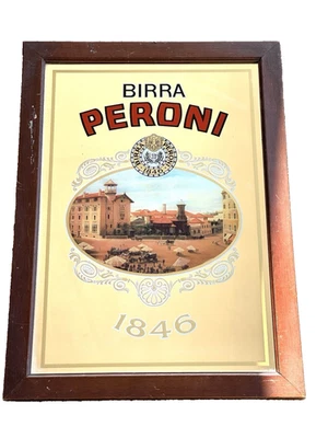 Miroir Publicitaire Bière Peroni 1846 Vintage Années '70 Cadre En Bois 60×40cm - Photo 1/4