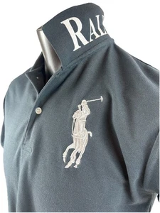 Polo Ralph Lauren Polo Shirt Big Pony Mens L Gray Spell Out Collar Embroidered - Picture 1 of 18