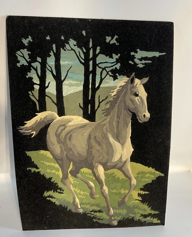 Vtg Completed Paint By Number  Horse Velvet 10”x14” - Image 1 of 2