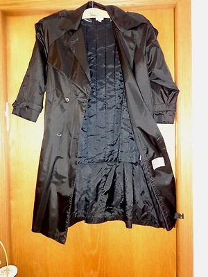 Woman's sz 8 - Black Nylon TRENCH COAT - JH - 3-4 season RAINCOAT - Excellent - Image 1 of 4