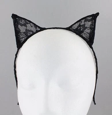 Diadema de encaje negro orejas de gato gatito banda para el cabello accesorio cosplay kawaii Foto 1 de 4
