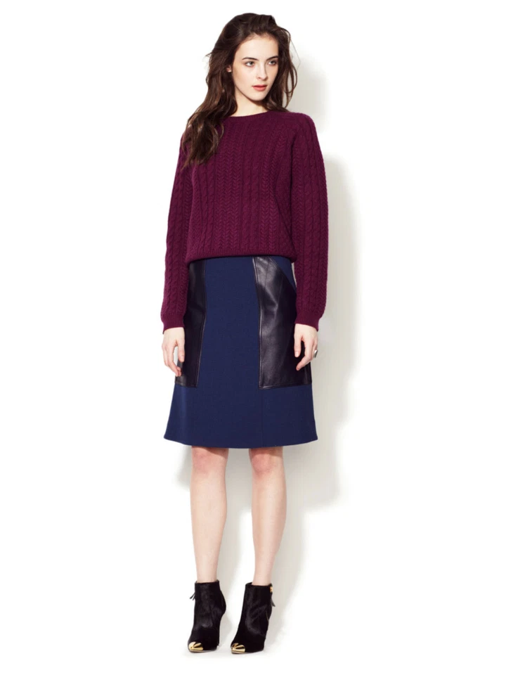 $600 NUEVO CON ETIQUETAS Jill Stuart GONA Falda de Lana Panel de Cuero Negro Cobalto Azul Marino 8 Foto 1 de 3