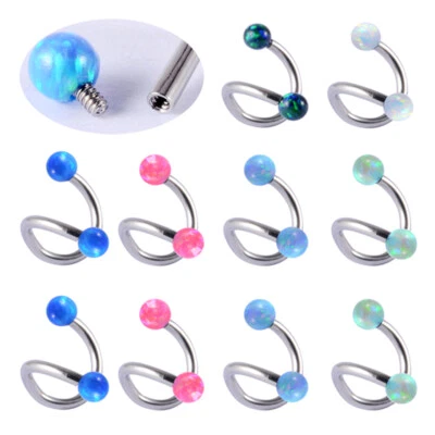 2pc Opal Internal Thread 16g Steel Bar Twist Sprial Helix Ear Eyebrow Piercing - Image 1 of 4
