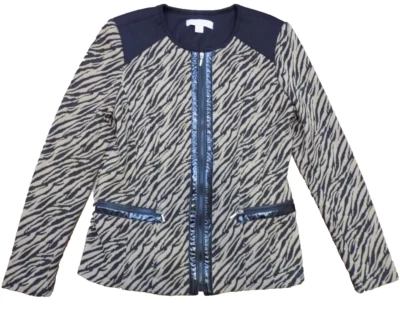 Chaqueta suave Laura Ashley Usada en Excelente Condición Negra Marrón Estampado de Cebra Imitación Cuero Borde Cremallera talla S Foto 1 de 4