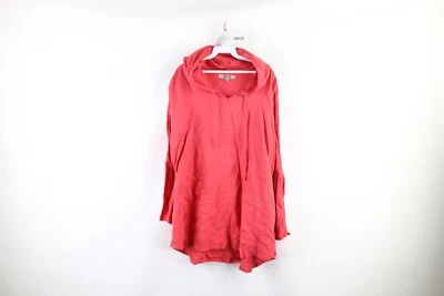 Sudadera con capucha vintage de lino para mujer desteñida mediana en blanco Lagenlook calce holgado lino rojo Foto 1 de 4