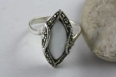 Anello In Argento 925 Con Pietra Lunare E Marcasite Da Donna / 589 - Immagine 1 di 4