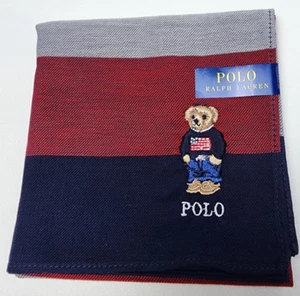 Polo Ralph Lauren Bär Bestickter Schal Einstecktuch Gestreifte Baumwolle USA Flagge - Bild 1 von 5