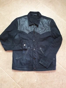 VinatageThe Kooples Black Jeans Leather Biker Jacket Denim Size L - Picture 1 of 19