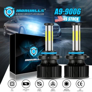 6 Sides 9006 HB4 LED Headlight Bulb Kit Low Beam 6000K 420000LM White Lights 2x - Picture 1 of 12