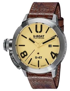 U-Boat Classico U-47 AS2 Automatic Steel Beige Dial Leather Date Mens Watch 8106 - Picture 1 of 2