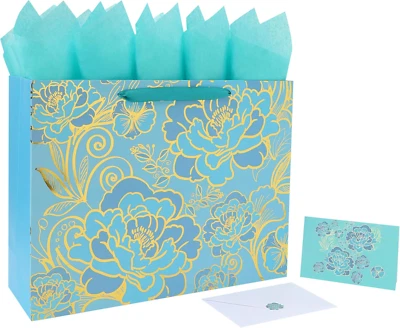 16.5” Extra Large Rose Green Gift Bag Set with Handles, Greeting Card, Tissue Pa - Image 1 of 4