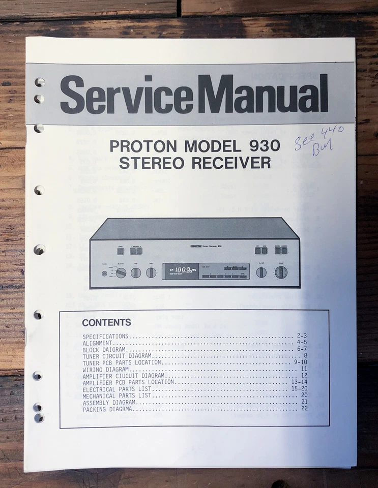 质子型号 930 接收器服务手册 * 原装 * — 第 1/1 张图片