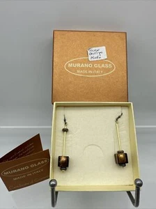 Authentic Murano Glass Earrings With Certificate- Cube- Mocha- M2 - Picture 1 of 7