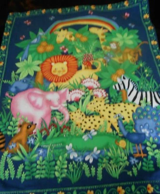 JUNGLE ANIMALS CHILD'S COVERLET 42" X 33" HAND-MADE DOUBLE SIDED - Image 1 of 4