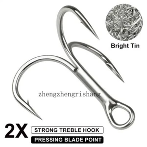20Pcs Treble Fishing Hooks 2x Strong High Carbon Steel Saltwater Jigging 12-3/0# - Picture 1 of 30
