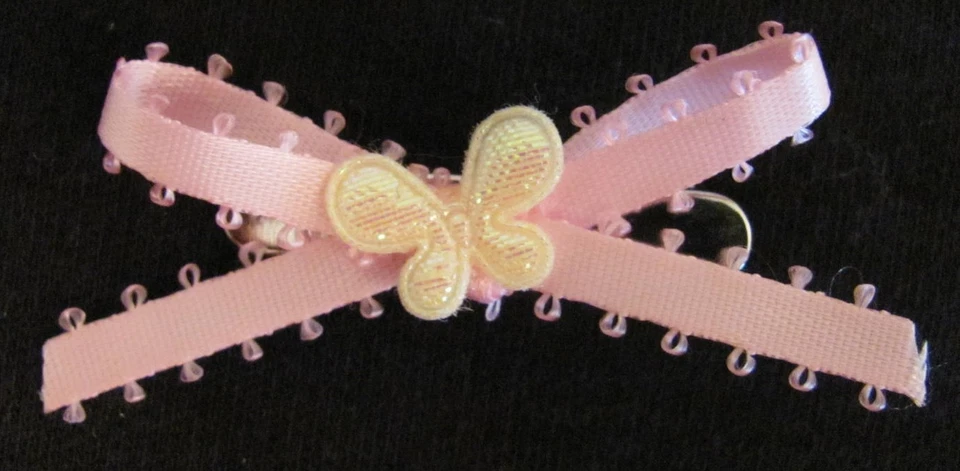 Розовый с желтой бабочкой атлас собаки щенка домашних животных волос бант лента на зажим аллигатора - Изображение 1 из 1