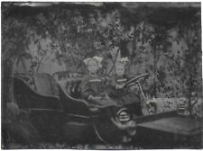 Cute 1/9th Plate Tintype of Two Young Girls in an Old Open Automobile