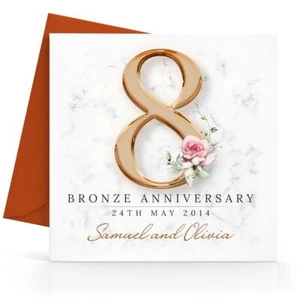 Personalised 8th Bronze Wedding Anniversary Card - Printed Bronze Design Eighth - Picture 1 of 5