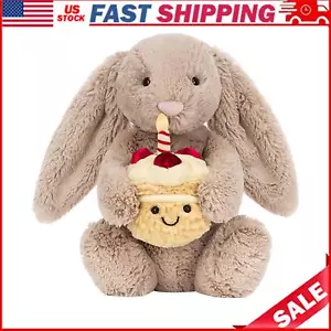 Bashful Beige Bunny Birthday Bunny by Jellycat Cute Soft Stuffed Animal Toy - Picture 1 of 9