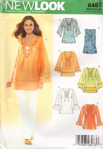 New Look 6485 ~ Tops -Tunics V-Neck Lace Up-Long Sleeve Variations ~ Sizes 10-22 - Picture 1 of 5