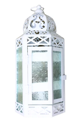 Vela Large White Moroccan Shabby Candle Holder 12' Lantern Hanging Wedding Lamp - Image 1 of 4