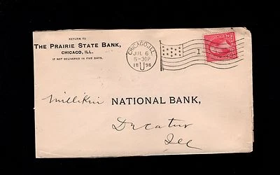 Prairie State Bank Chicago 1898 Flag #1 Station U Pre-Print Cover 7r - Image 1 of 2