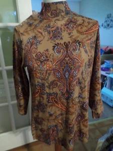 Ladies Size Medium QVC ESTATE Isaac Mizrahi Live Soft Cotton L/S Paisley Top - Picture 1 of 4