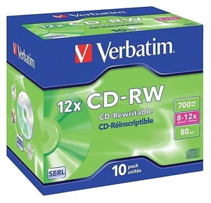 Verbatim CD-RW 700MB 80min 12x Hi Speed Jewel Case 10 Pack - Picture 1 of 3