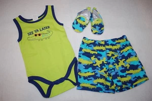 Baby Boys 3 PC SET Tank Top SEE YA LATER Alligator CAMO SHORTS Shoes 3-6 MO - Picture 1 of 1