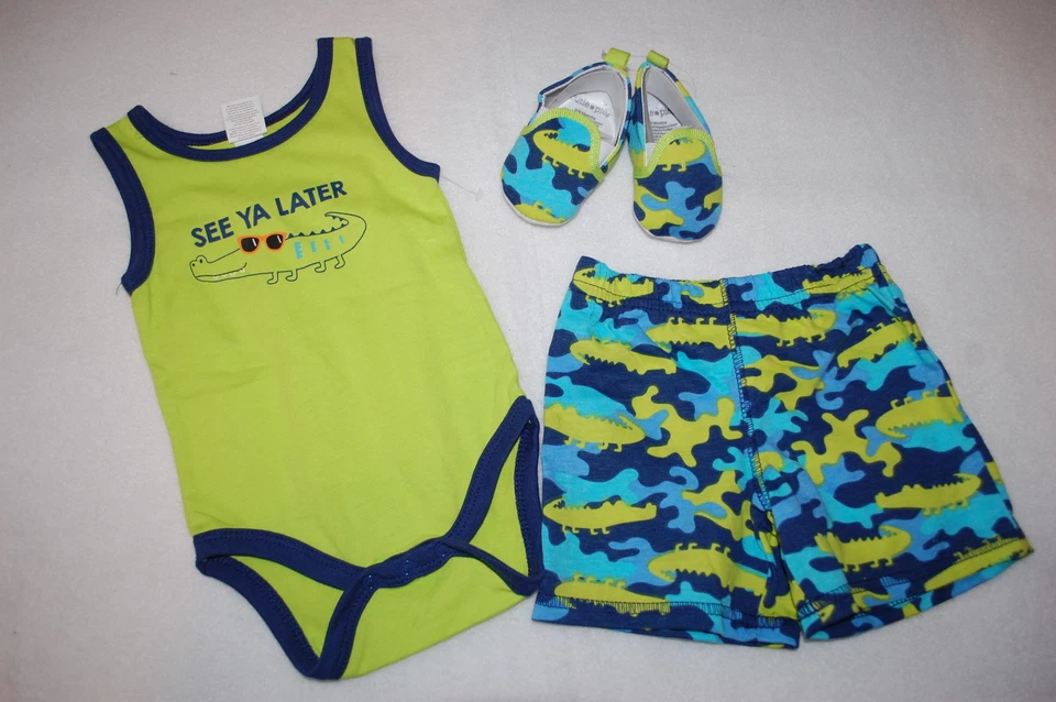 Bebé Niños 3 PIEZAS CONJUNTO Camiseta sin mangas VER MÁS TARDE Caimán CAMUFLAJE PANTALONES CORTOS Zapatos 3-6 MO Foto 1 de 1