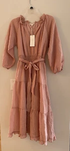 By The River Dress Womens Small Tiered Midi with Ruffle Blush NWT - Picture 1 of 11