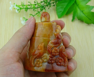 Botella de tabaco de jade rojo certificada hecha a mano talla Pixiu tipo A jadeíta S-059-1 Foto 1 de 4