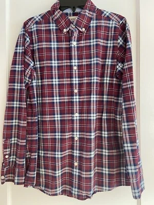 Lands End Shirt Button Down Plaid Boys LG 14-16 Maroon Navy White Long Sleeve - Image 1 of 4
