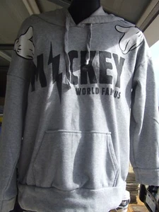 Disney Mickey Mouse hooded sweatshirt fleece top grey with front pocket sleeve - Picture 1 of 9