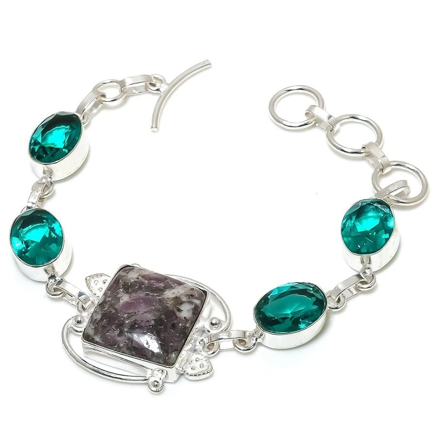 Ruby Zoisite Gemstone Handmade 925 Sterling Silver Jewelry Bracelet Sz 7-8" - Image 1 of 1
