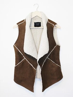 Chaleco Sherpa Sanctuary Para Mujer Imitación Gamuza Marrón Bolsillos S Foto 1 de 4