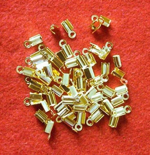 50 gold plated folding crimps/ends for thong or cord, findings for jewellery - Image 1 of 1