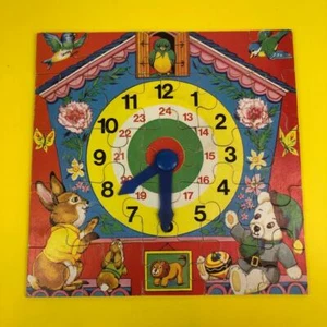 Rompecabezas de madera vintage Condor Tell The Time reloj juguete preescolar década de 1970 - Imagen 1 de 7