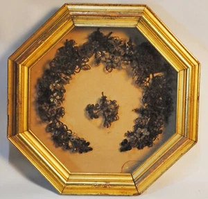 VICTORIAN 1863 FRIENDSHIP OR MOURNING REMEMBRANCE HAIR WREATH - Picture 1 of 18