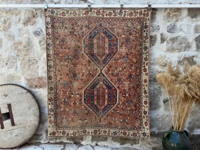 Hand-Knotted Turkish Rug 5x6 Orange Wool Distressed Carpet Medium Size Anatolian - Image 1 of 4