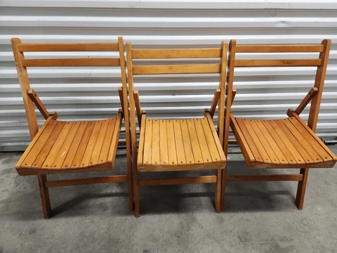 Vintage Lot of 3 Mid Century Modern Folding Slat Wood Trieste Chairs Cover
