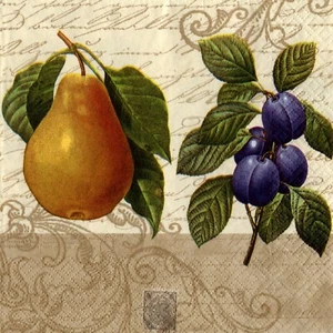 Serviettes en papier poires et prunes fruits. Paper napkins pears&plums fruits - Picture 1 of 1