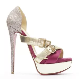 CHRISTIAN LOUBOUTIN Ambertina 140 oro rosa brillo hebilla plataforma con tiras EU36 - Imagen 1 de 12