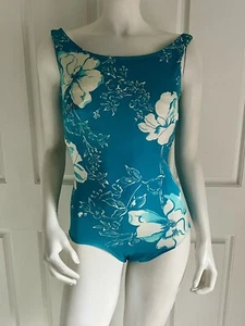 Vintage 1970's Roxanne Turquoise Blue Hawaiian One Piece Swimsuit Sz 12 34 B - Picture 1 of 6