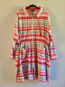 Ulla Popken Terry Cloth Stripe Terry Bath Robe - Picture 1 of 12