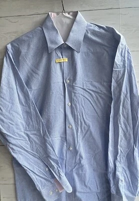 Camisa de vestir Nicole Miller para hombre manga larga azul blanco cuadros pequeños 16 34/35 #7377 Foto 1 de 4