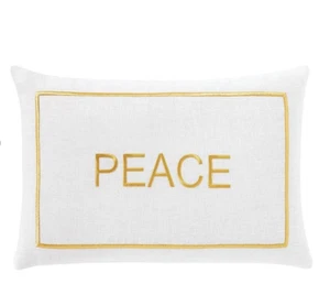 SFERRA Massima White Linen PEACE Embroidered Border 12x18 Decorative Pillow NEW - Picture 1 of 2