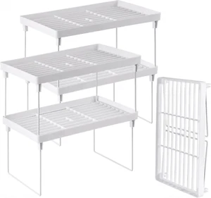 Paquete de 4 estantes apilables de almacenamiento de cocina de plástico para armarios y despensas Nihome - Imagen 1 de 11